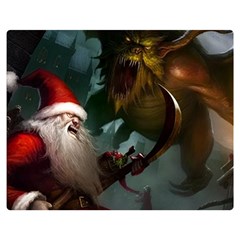 A Santa Claus Standing In Front Of A Dragon One Side Premium Plush Fleece Blanket (medium) by bobilostore