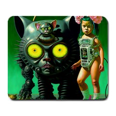 Little Girl With Cyborg Kitten Large Mousepad