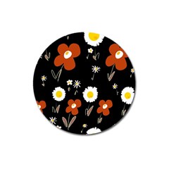 Daisy Flowers Brown White Yellow Black  Magnet 3  (round) by Mazipoodles