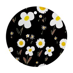 Daisy Flowers White Yellow Black  Ornament (round)