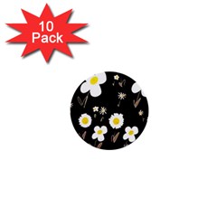 Daisy Flowers White Yellow Black  1  Mini Buttons (10 Pack) 