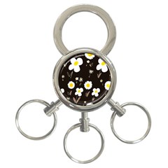 Daisy Flowers White Yellow Black  3-ring Key Chain by Mazipoodles