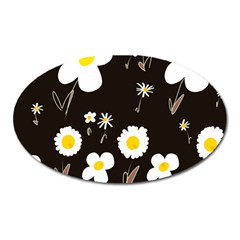 Daisy Flowers White Yellow Black  Oval Magnet by Mazipoodles