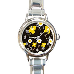 Daisy Flowers White Yellow Brown Black Round Italian Charm Watch