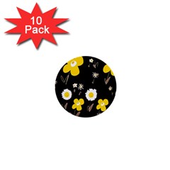 Daisy Flowers White Yellow Brown Black 1  Mini Buttons (10 Pack) 