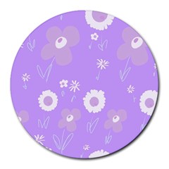 Daisy Flowers Lilac White Lavender Purple Round Mousepad by Mazipoodles
