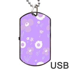 Daisy Flowers Lilac White Lavender Purple Dog Tag USB Flash (One Side)