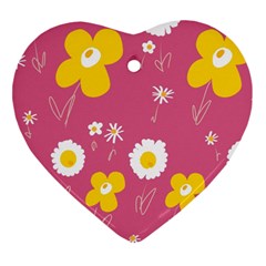 Daisy Flowers Yellow White Dusty Dark Blush Pink Ornament (heart) by Mazipoodles