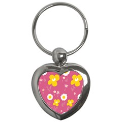 Daisy Flowers Yellow White Dusty Dark Blush Pink Key Chain (heart) by Mazipoodles