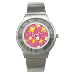 Daisy Flowers Yellow White Dusty Dark Blush Pink Stainless Steel Watch by Mazipoodles