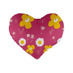 Daisy Flowers Yellow White Dusty Dark Blush Pink Standard 16  Premium Heart Shape Cushions by Mazipoodles