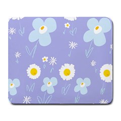 Daisy Flowers Blue White Yellow Lavender Large Mousepad by Mazipoodles