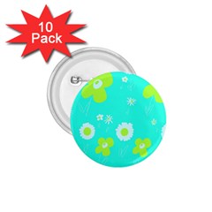 Daisy Flowers Lime Green White Turquoise  1 75  Buttons (10 Pack)