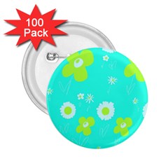 Daisy Flowers Lime Green White Turquoise  2 25  Buttons (100 Pack)  by Mazipoodles