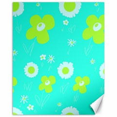 Daisy Flowers Lime Green White Turquoise  Canvas 11  X 14  by Mazipoodles