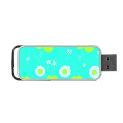 Daisy Flowers Lime Green White Turquoise  Portable Usb Flash (two Sides) by Mazipoodles