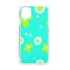 Daisy Flowers Lime Green White Turquoise  Iphone 11 Tpu Uv Print Case by Mazipoodles