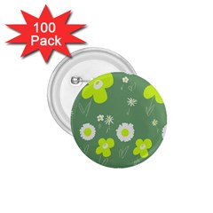 Daisy Flowers Lime Green White Forest Green  1 75  Buttons (100 Pack)  by Mazipoodles