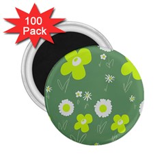 Daisy Flowers Lime Green White Forest Green  2 25  Magnets (100 Pack)  by Mazipoodles