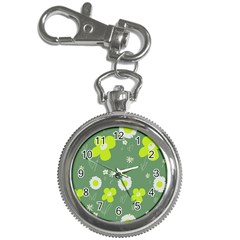 Daisy Flowers Lime Green White Forest Green  Key Chain Watches by Mazipoodles