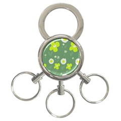 Daisy Flowers Lime Green White Forest Green  3-ring Key Chain by Mazipoodles