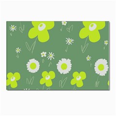 Daisy Flowers Lime Green White Forest Green  Postcard 4 x 6  (pkg Of 10) by Mazipoodles