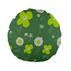 Daisy Flowers Lime Green White Forest Green  Standard 15  Premium Round Cushions by Mazipoodles