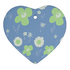 Daisy Flowers Pastel Green White Blue  Ornament (heart)