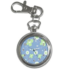 Daisy Flowers Pastel Green White Blue  Key Chain Watches by Mazipoodles