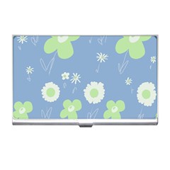 Daisy Flowers Pastel Green White Blue  Business Card Holder by Mazipoodles