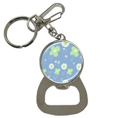 Daisy Flowers Pastel Green White Blue  Bottle Opener Key Chain by Mazipoodles