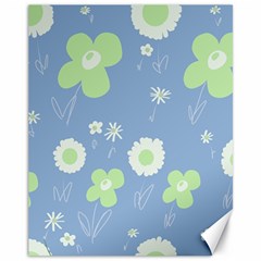 Daisy Flowers Pastel Green White Blue  Canvas 11  X 14  by Mazipoodles