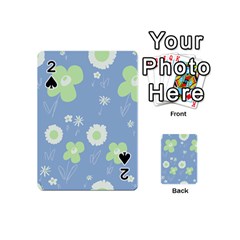 Daisy Flowers Pastel Green White Blue  Playing Cards 54 Designs (mini) by Mazipoodles