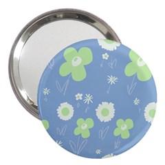 Daisy Flowers Pastel Green White Blue  3  Handbag Mirrors by Mazipoodles