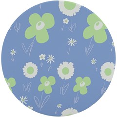 Daisy Flowers Pastel Green White Blue  Uv Print Round Tile Coaster by Mazipoodles