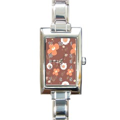 Daisy Flowers Coral White Green Brown  Rectangle Italian Charm Watch