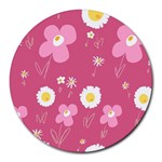 Daisy Flowers Pink White Yellow Dusty Pink Round Mousepad Front
