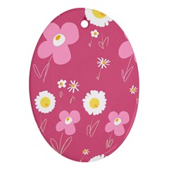 Daisy Flowers Pink White Yellow Dusty Pink Ornament (oval) by Mazipoodles