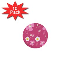 Daisy Flowers Pink White Yellow Dusty Pink 1  Mini Buttons (10 Pack) 