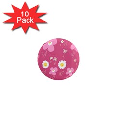 Daisy Flowers Pink White Yellow Dusty Pink 1  Mini Magnet (10 Pack) 