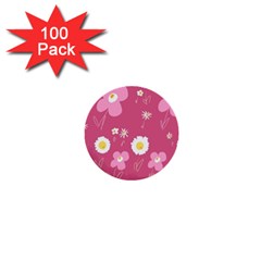 Daisy Flowers Pink White Yellow Dusty Pink 1  Mini Buttons (100 Pack)  by Mazipoodles