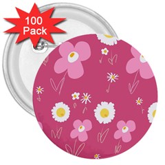 Daisy Flowers Pink White Yellow Dusty Pink 3  Buttons (100 Pack)  by Mazipoodles