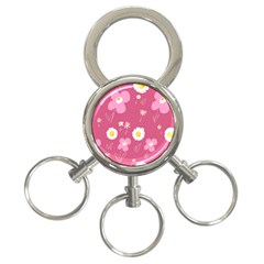 Daisy Flowers Pink White Yellow Dusty Pink 3-ring Key Chain by Mazipoodles