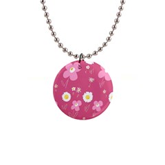 Daisy Flowers Pink White Yellow Dusty Pink 1  Button Necklace by Mazipoodles