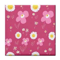 Daisy Flowers Pink White Yellow Dusty Pink Face Towel by Mazipoodles