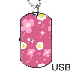 Daisy Flowers Pink White Yellow Dusty Pink Dog Tag Usb Flash (two Sides) by Mazipoodles