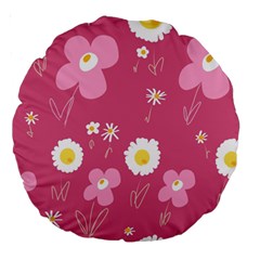 Daisy Flowers Pink White Yellow Dusty Pink Large 18  Premium Round Cushions
