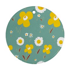 Daisy Flowers Yellow White Brown Sage Green  Ornament (round) by Mazipoodles