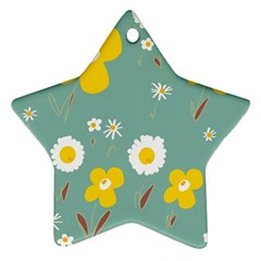 Daisy Flowers Yellow White Brown Sage Green  Ornament (star) by Mazipoodles