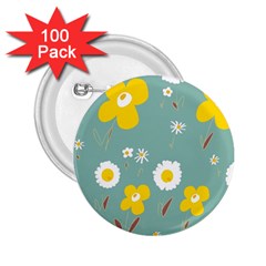 Daisy Flowers Yellow White Brown Sage Green  2 25  Buttons (100 Pack)  by Mazipoodles